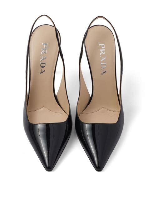 Shop Prada Leather Slingback Logo Pumps 